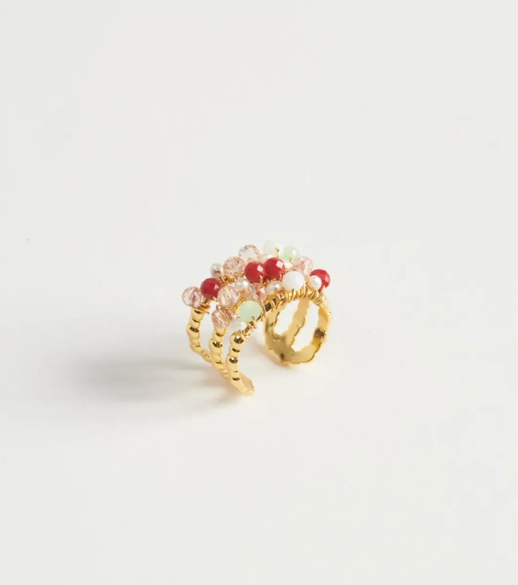 Femme Souleiado Bijoux | Bague précieuse rouge et nacre