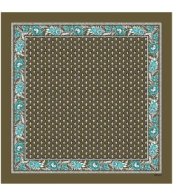 Femme Souleiado Carré Coton | Toute La Collection | Bandana coton MOUCHE kaki turquoise 60 x 60 cm