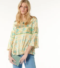 Femme Souleiado Chemises & Blouses | Blouse GINETTA Sault ocre turquoise
