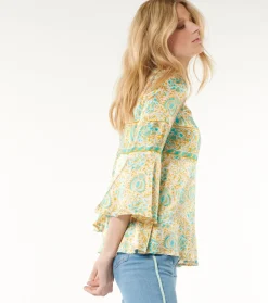 Femme Souleiado Chemises & Blouses | Blouse GINETTA Sault ocre turquoise
