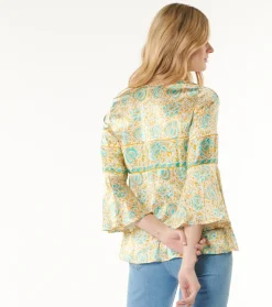 Femme Souleiado Chemises & Blouses | Blouse GINETTA Sault ocre turquoise