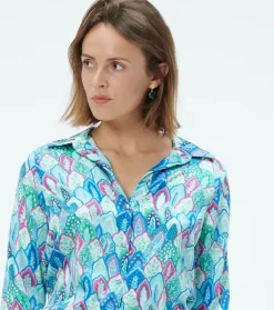 Femme Souleiado Chemises & Blouses | Blouse LINETTE Plume aqua fuchsia