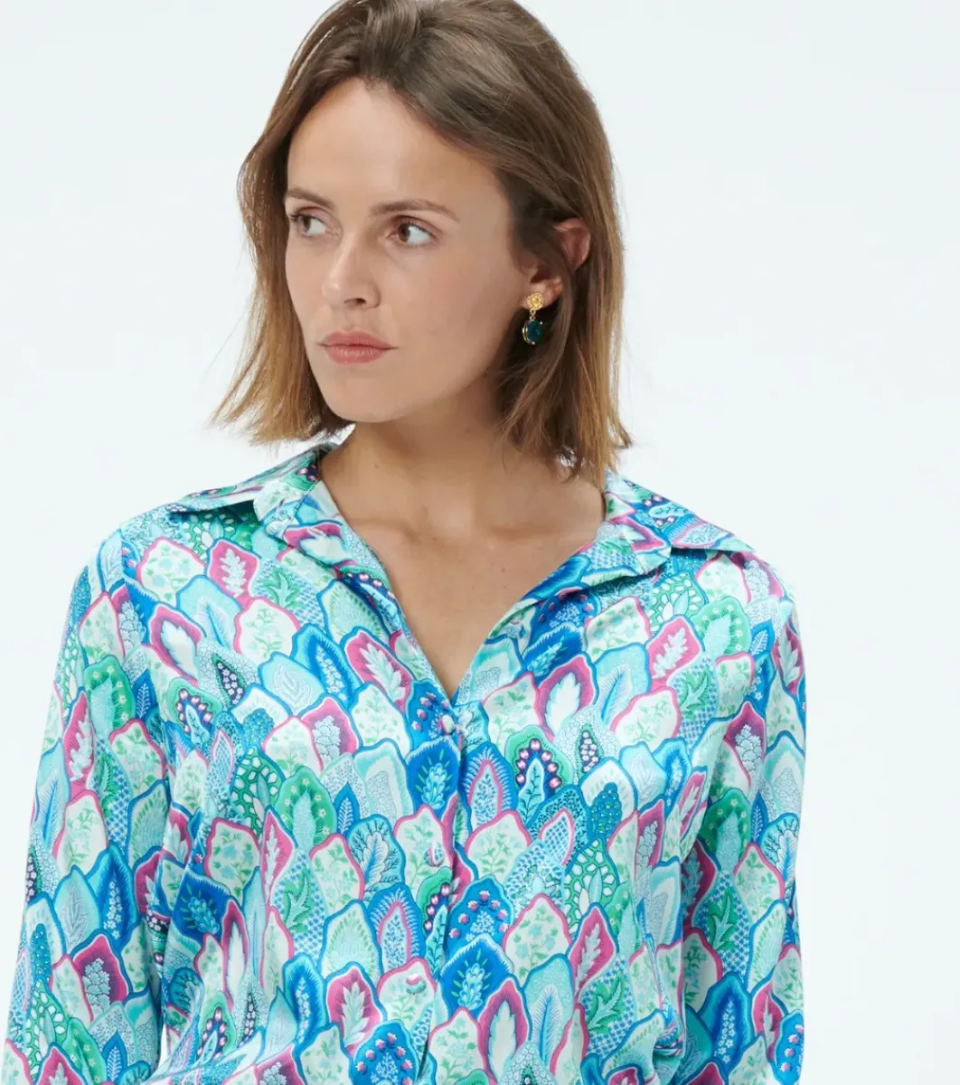 Femme Souleiado Chemises & Blouses | Blouse LINETTE Plume aqua fuchsia