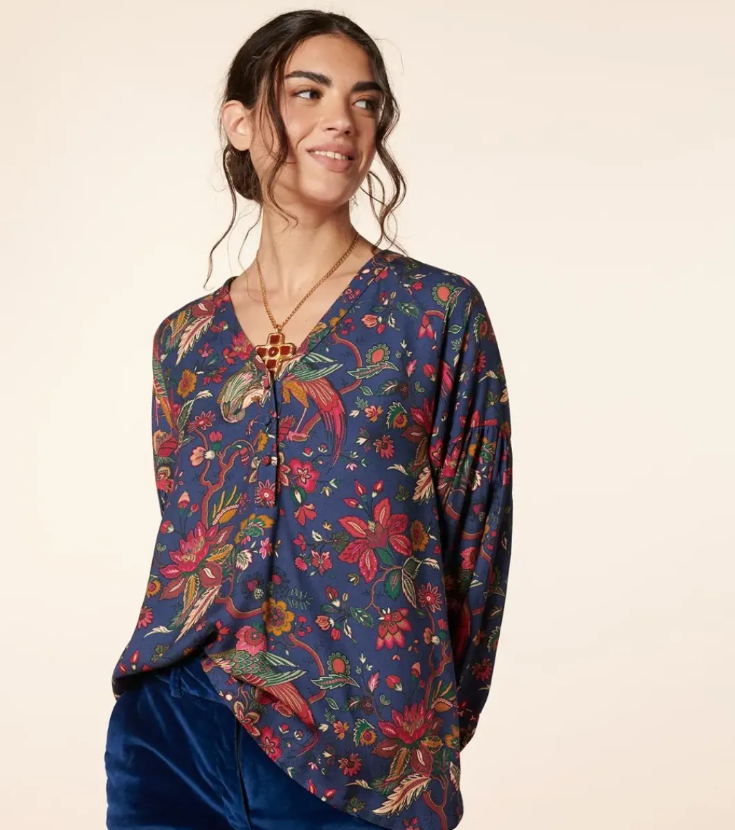 Femme Souleiado Chemises & Blouses | Blouse MAZARINE Héron marine fuchsia