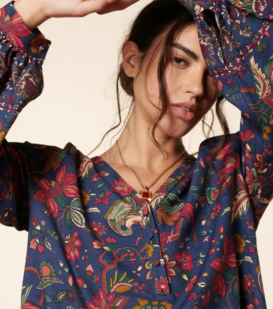 Femme Souleiado Chemises & Blouses | Blouse MAZARINE Héron marine fuchsia