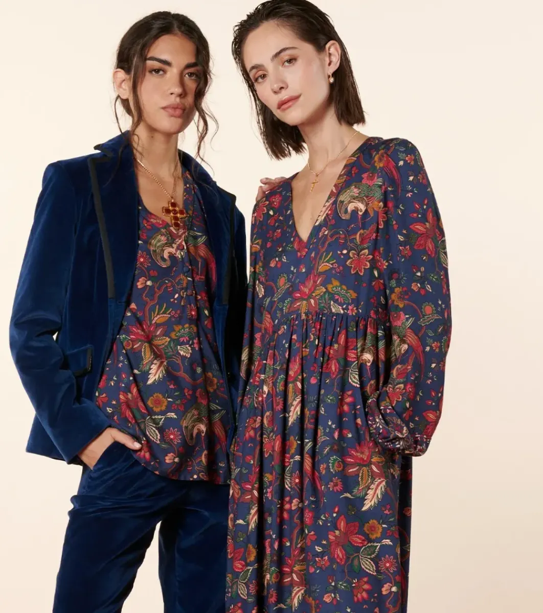 Femme Souleiado Chemises & Blouses | Blouse MAZARINE Héron marine fuchsia