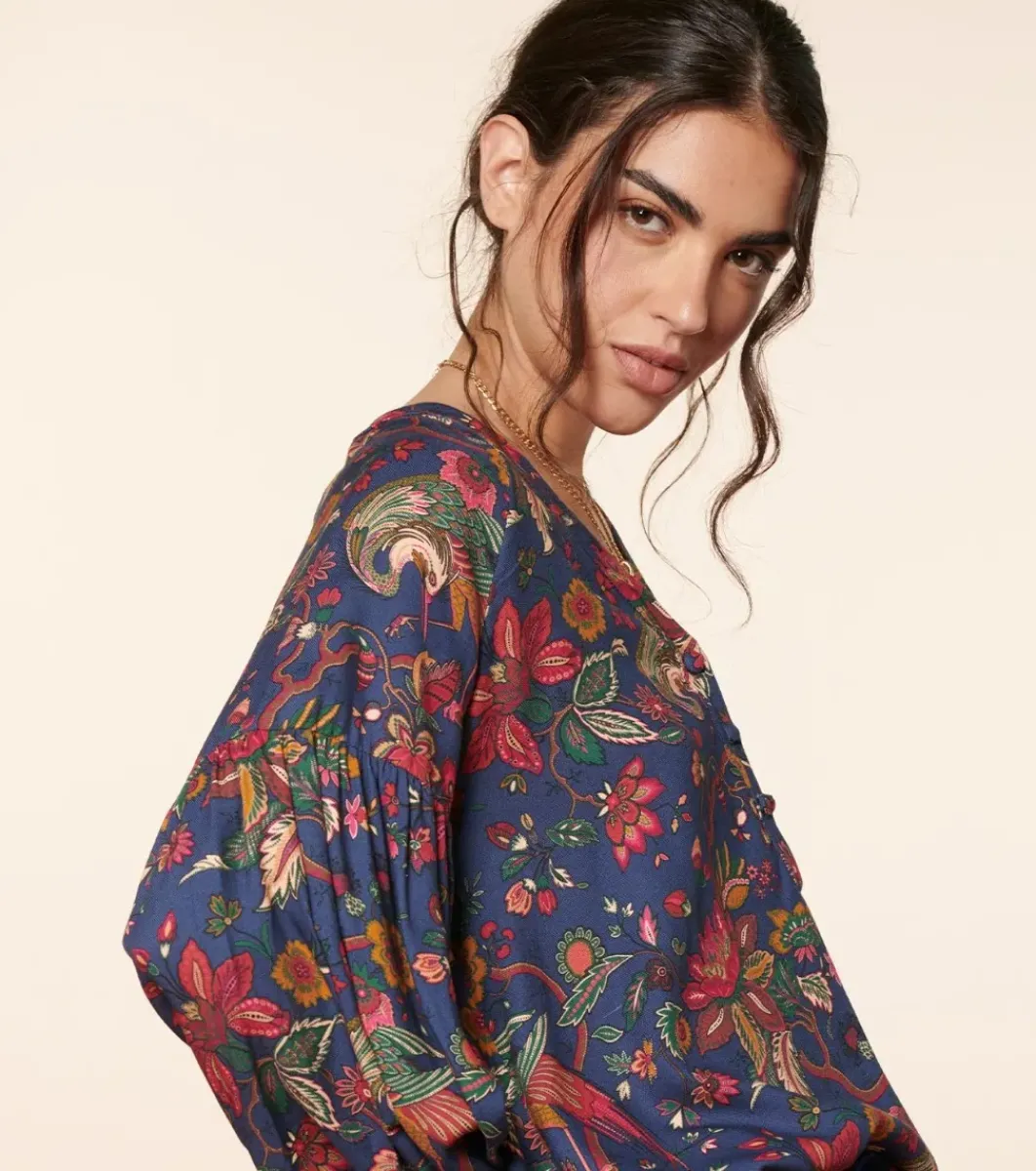 Femme Souleiado Chemises & Blouses | Blouse MAZARINE Héron marine fuchsia