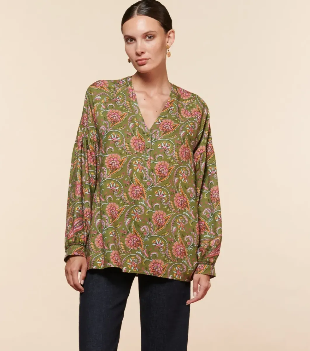 Femme Souleiado Chemises & Blouses | Blouse MAZARINE Persepolis kaki fuchsia