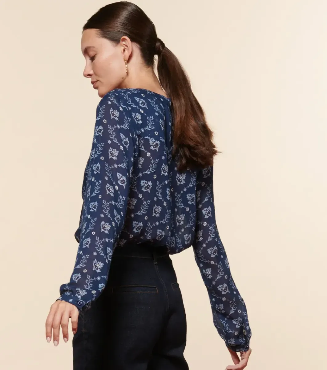 Femme Souleiado Chemises & Blouses | Blouse VIVI Feuille de Vigne marine ciel