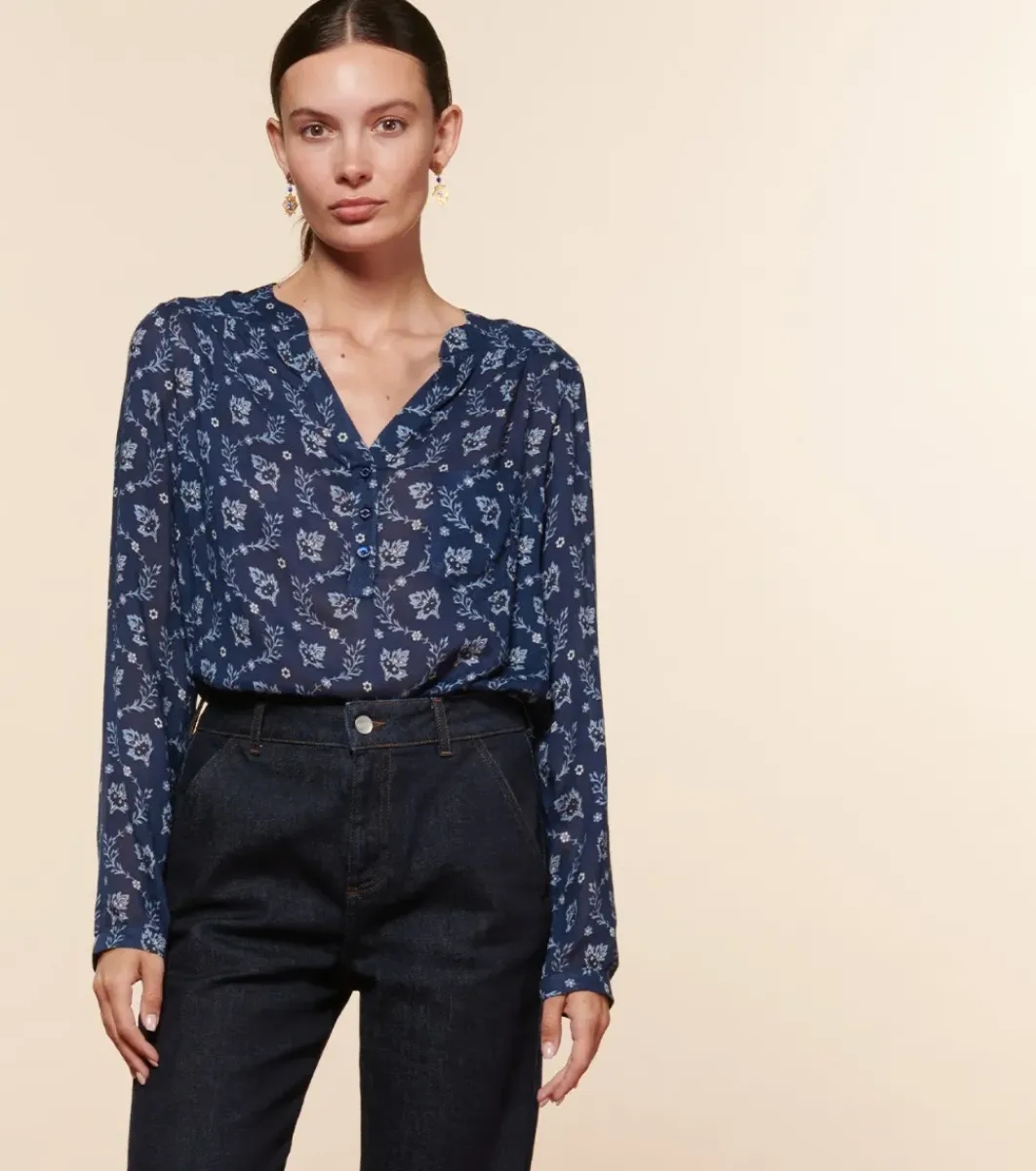Femme Souleiado Chemises & Blouses | Blouse VIVI Feuille de Vigne marine ciel