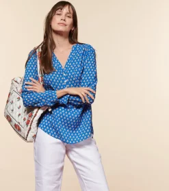 Femme Souleiado Chemises & Blouses | Blouse VIVI Petit Indiana bleu rouge