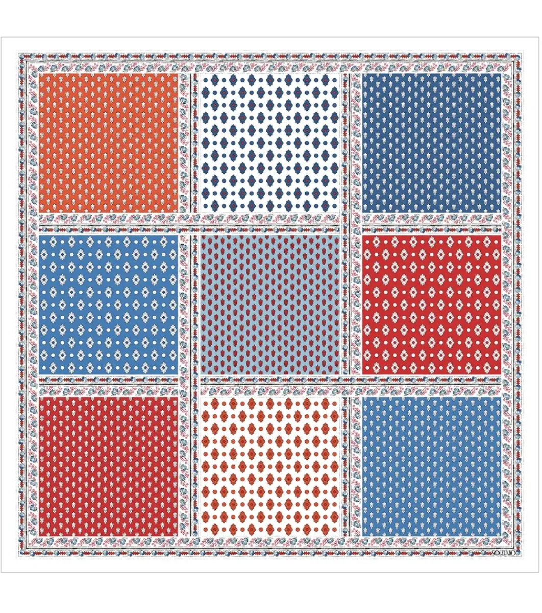 Femme Souleiado Carré Coton | Toute La Collection | Carré de coton L'ITALIENNE bleu rouge 90 x 90 cm