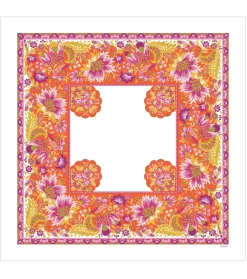 Femme Souleiado Carré Coton | Toute La Collection | Carré de coton TANTE ALICE écru et orange 90 x 90 cm