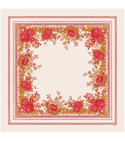 Femme Souleiado Carré Soie | Toute La Collection | Carré de soie ARLATEN écru corail 90 x 90 cm