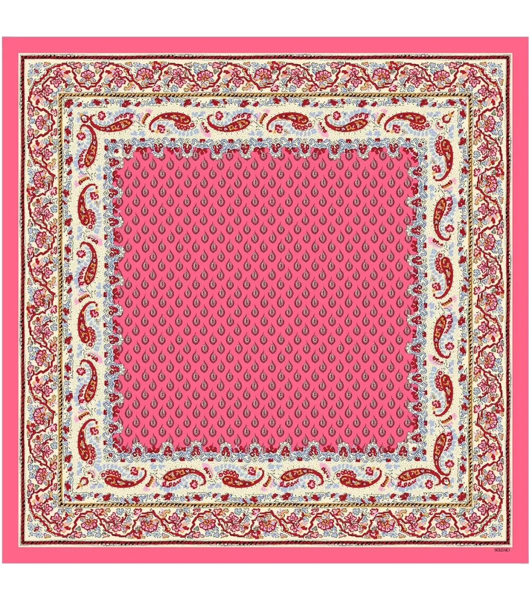 Femme Souleiado Carré Soie | Toute La Collection | Carré de soie PAISLEY VEGETAL rose écru 90 x 90 cm