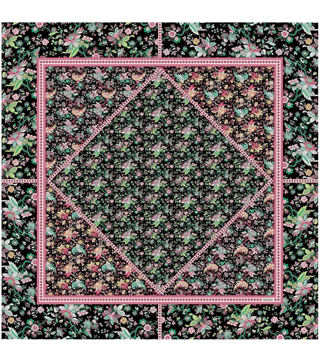 Femme Souleiado Carré Soie | Toute La Collection | Carré de soie PATCH HERON noir multico 90 x 90 cm