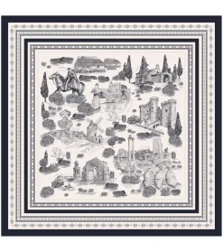 Femme Souleiado Toute La Collection | Carré Soie | Carré soie PROMENADE EN PROVENCE écru-nuit 90 x 90 cm