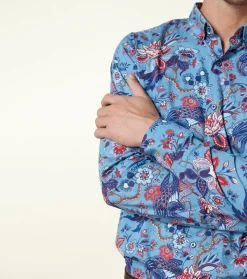 Homme Souleiado Chemises | Chemise MILO Héron bleu rouge