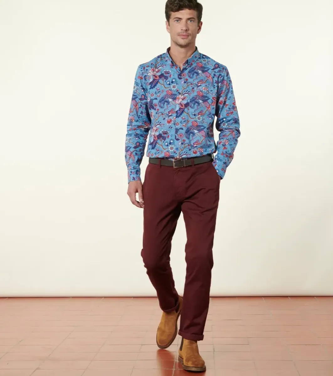 Homme Souleiado Chemises | Chemise MILO Héron bleu rouge