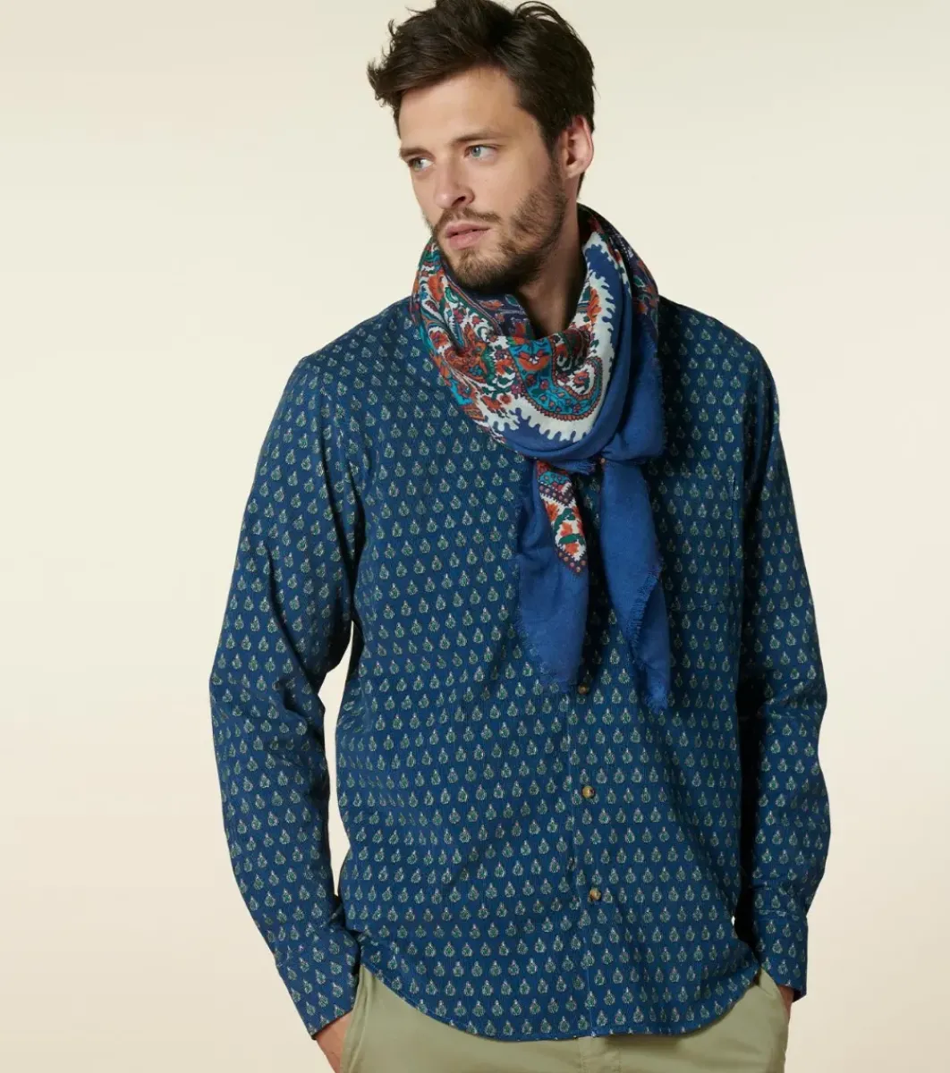 Homme Souleiado Chemises | Chemise MILO Velours Scarabée tricolore bleu vert