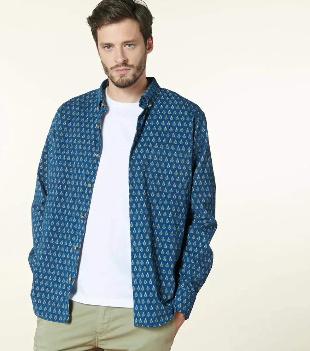 Homme Souleiado Chemises | Chemise MILO Velours Scarabée tricolore bleu vert