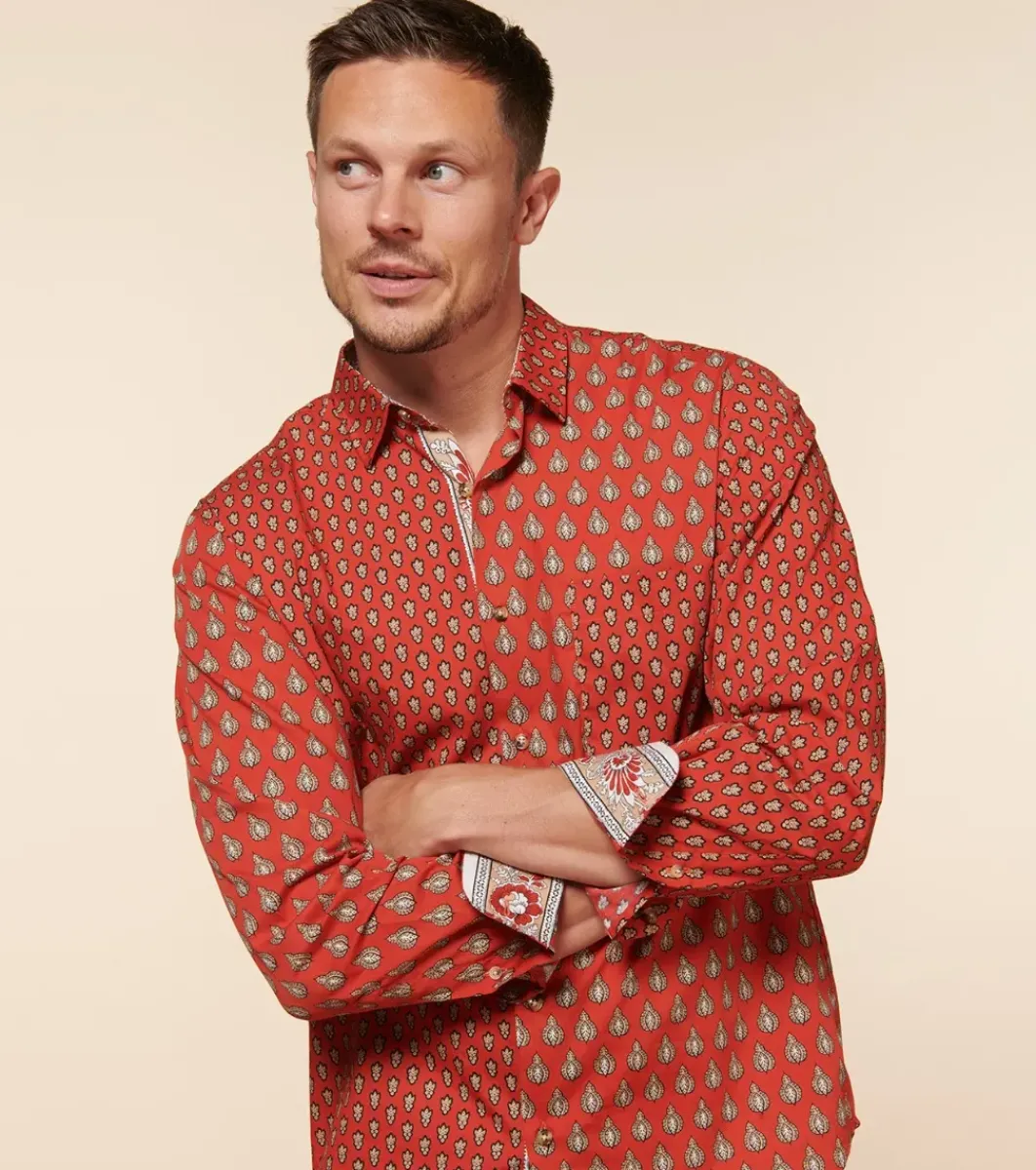 Homme Souleiado Chemises | Chemise REGULAR FREDERI Patch Mouche Scarabée orange foncé