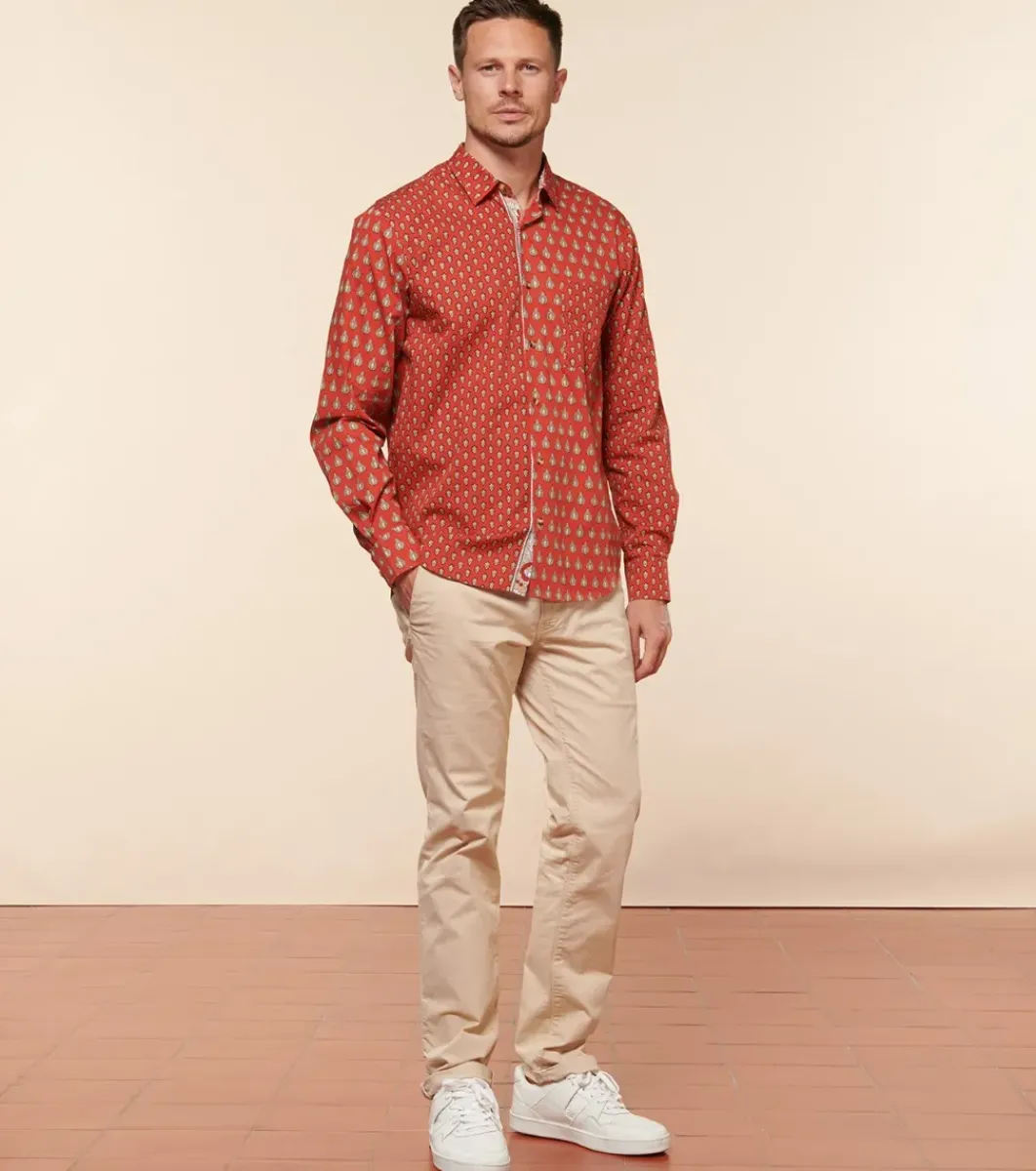 Homme Souleiado Chemises | Chemise REGULAR FREDERI Patch Mouche Scarabée orange foncé