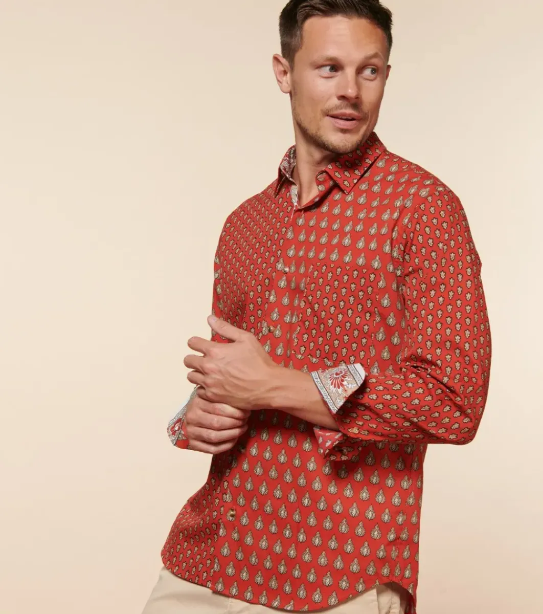 Homme Souleiado Chemises | Chemise REGULAR FREDERI Patch Mouche Scarabée orange foncé