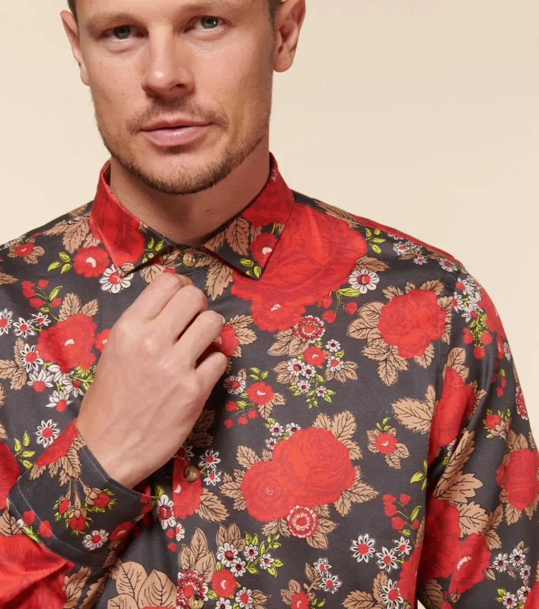 Homme Souleiado Chemises | Chemise SLIM ALPHONSE Roulotte anthracite rouge