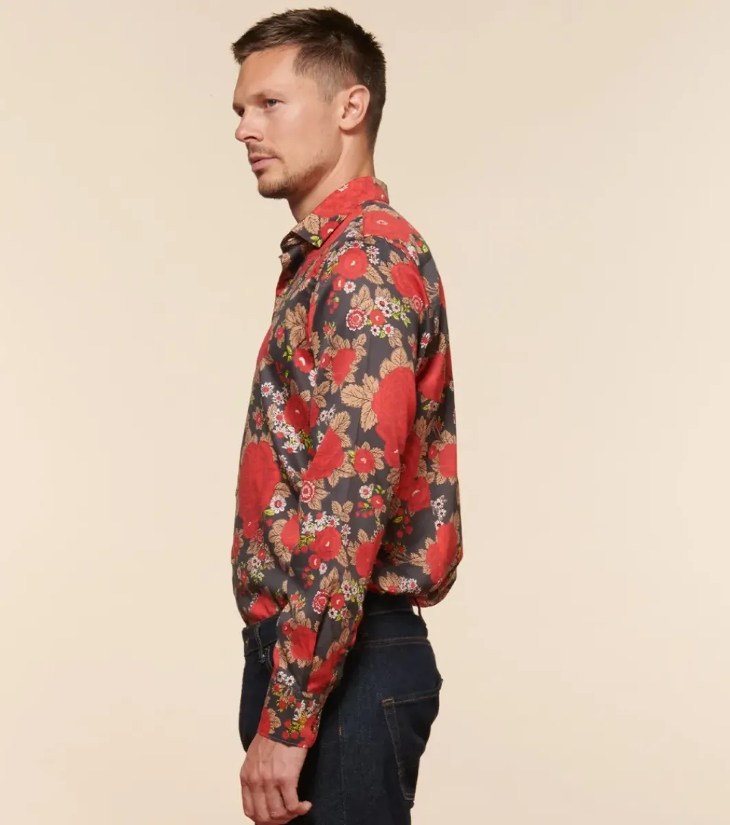 Homme Souleiado Chemises | Chemise SLIM ALPHONSE Roulotte anthracite rouge