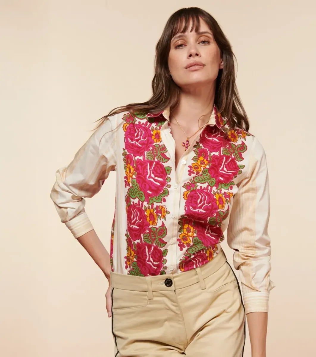 Femme Souleiado Chemises & Blouses | Chemise SLIM ELINA Chantal écru fuchsia