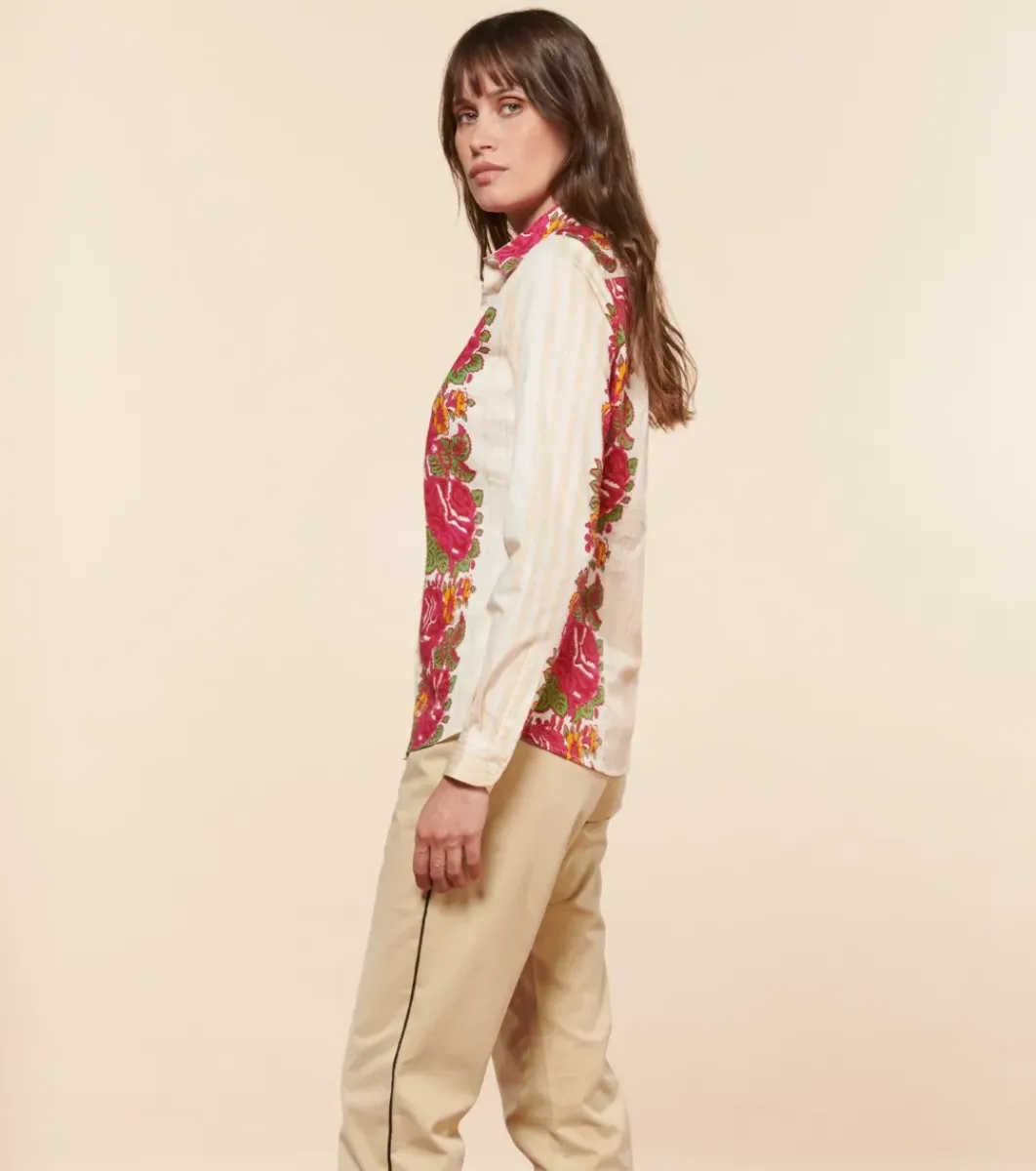 Femme Souleiado Chemises & Blouses | Chemise SLIM ELINA Chantal écru fuchsia