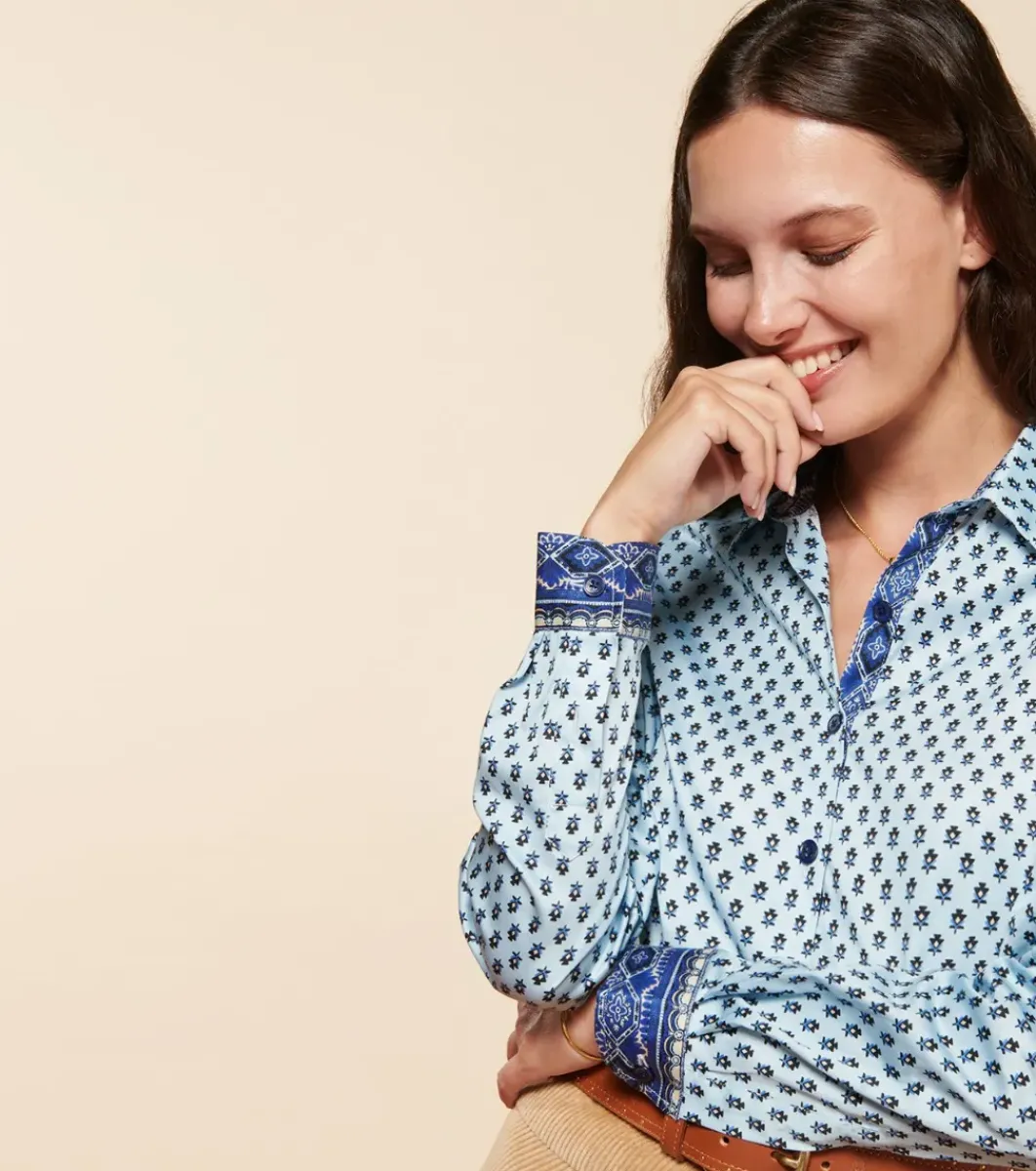 Femme Souleiado Chemises & Blouses | Chemise SLIM ELINA Petit Sapin ciel beige