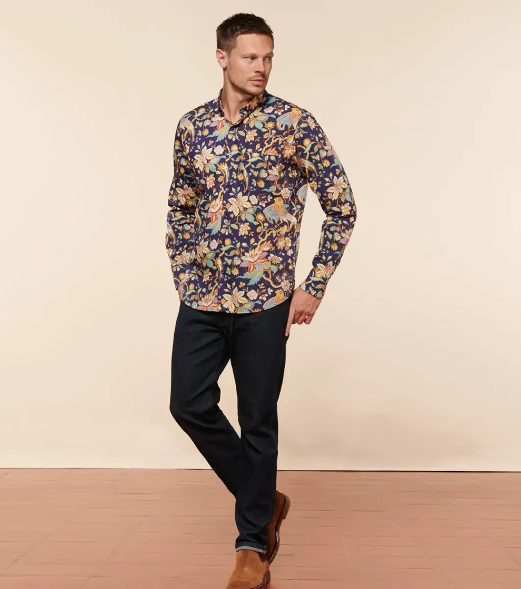 Homme Souleiado Chemises | Chemise SLIM MILO Héron nuit ocre