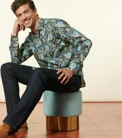 Homme Souleiado Chemises | Chemise SLIM Persepolis anthracite turquoise