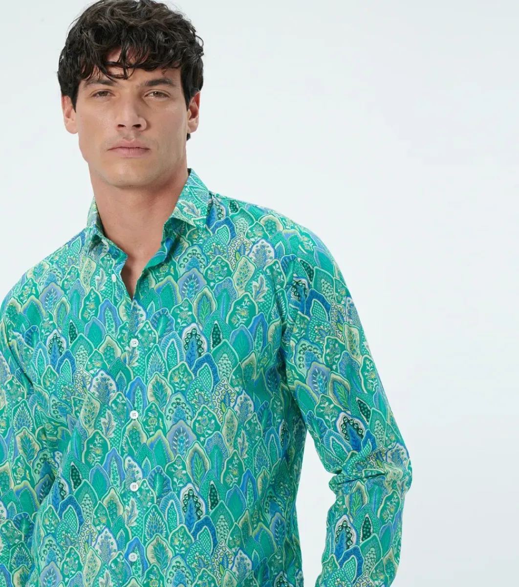 Homme Souleiado Chemises | Chemise SLIM Plume vert d'eau