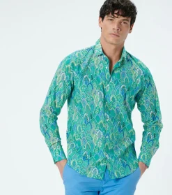 Homme Souleiado Chemises | Chemise SLIM Plume vert d'eau