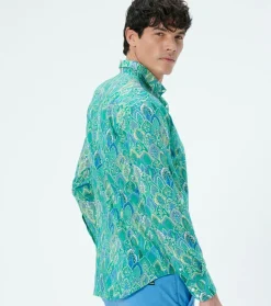 Homme Souleiado Chemises | Chemise SLIM Plume vert d'eau