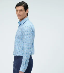 Homme Souleiado Chemises | Chemise SLIM Trèfles ciel anis