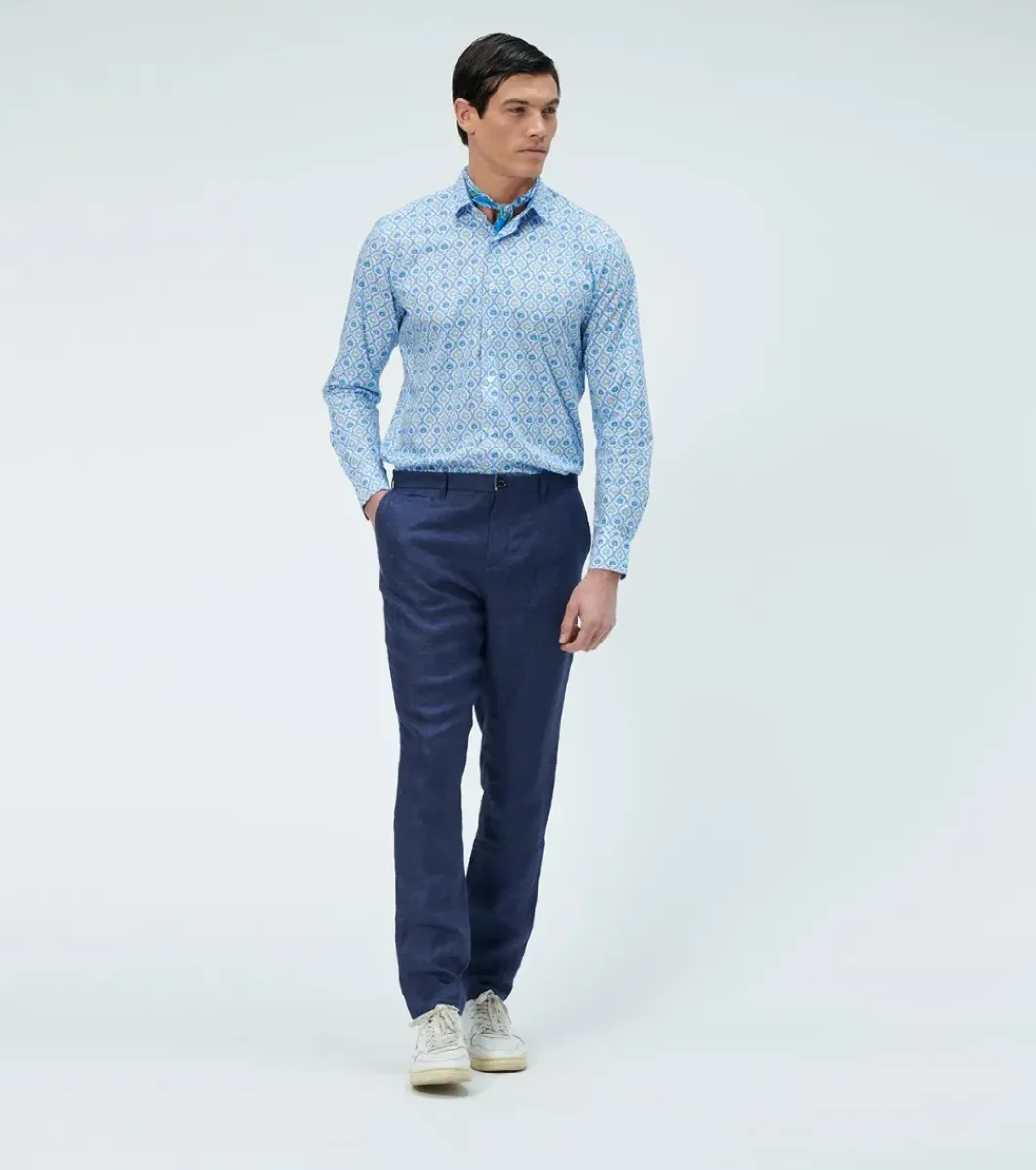 Homme Souleiado Chemises | Chemise SLIM Trèfles ciel anis