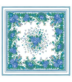 Femme Souleiado Châle | Toute La Collection | Châle en soie ARLATEN écru bleu 135 x 135 cm