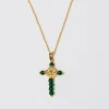 Femme Souleiado Bijoux | Collier Croix Fleur d'Arles et perles émeraudes