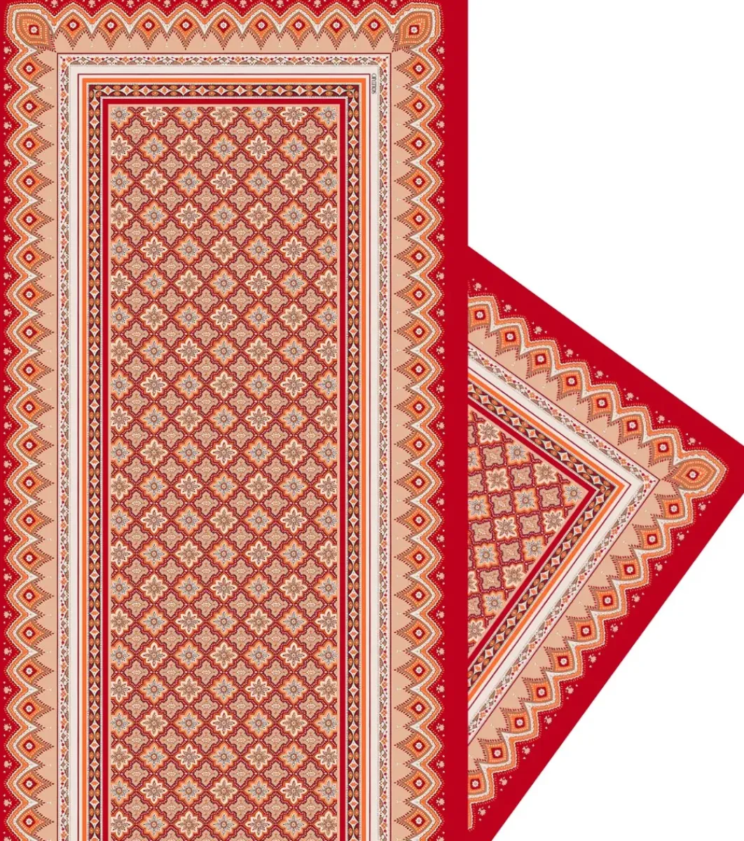 Femme Souleiado Étole | Toute La Collection | Etole laine et soie PRECIEUX rouge beige 65 x 190 cm