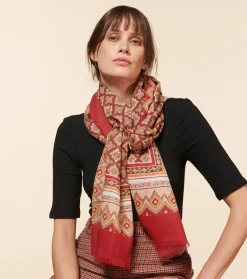 Femme Souleiado Étole | Toute La Collection | Etole laine et soie PRECIEUX rouge beige 65 x 190 cm