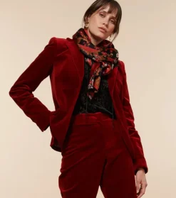 Femme Souleiado Étole | Toute La Collection | Etole soie ROULOTTE noir rouge 70 x 200 cm