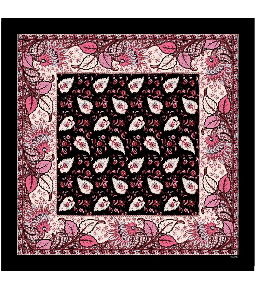 Femme Souleiado Foulards | Carré Coton | Foulard coton MILLE CINQ noir 90 x 90 cm