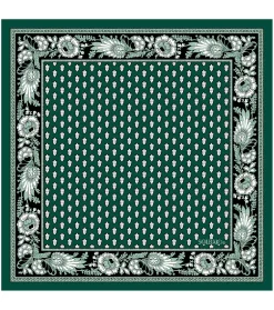 Femme Souleiado Carré Soie | Toute La Collection | Gavroche en soie LA MOUCHE vert cyprès 45 x 45 cm