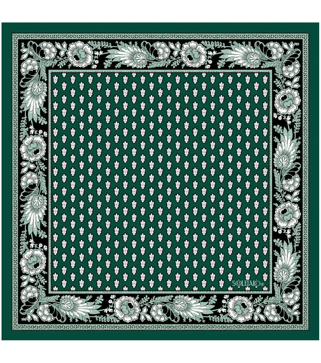 Femme Souleiado Carré Soie | Toute La Collection | Gavroche en soie LA MOUCHE vert cyprès 45 x 45 cm