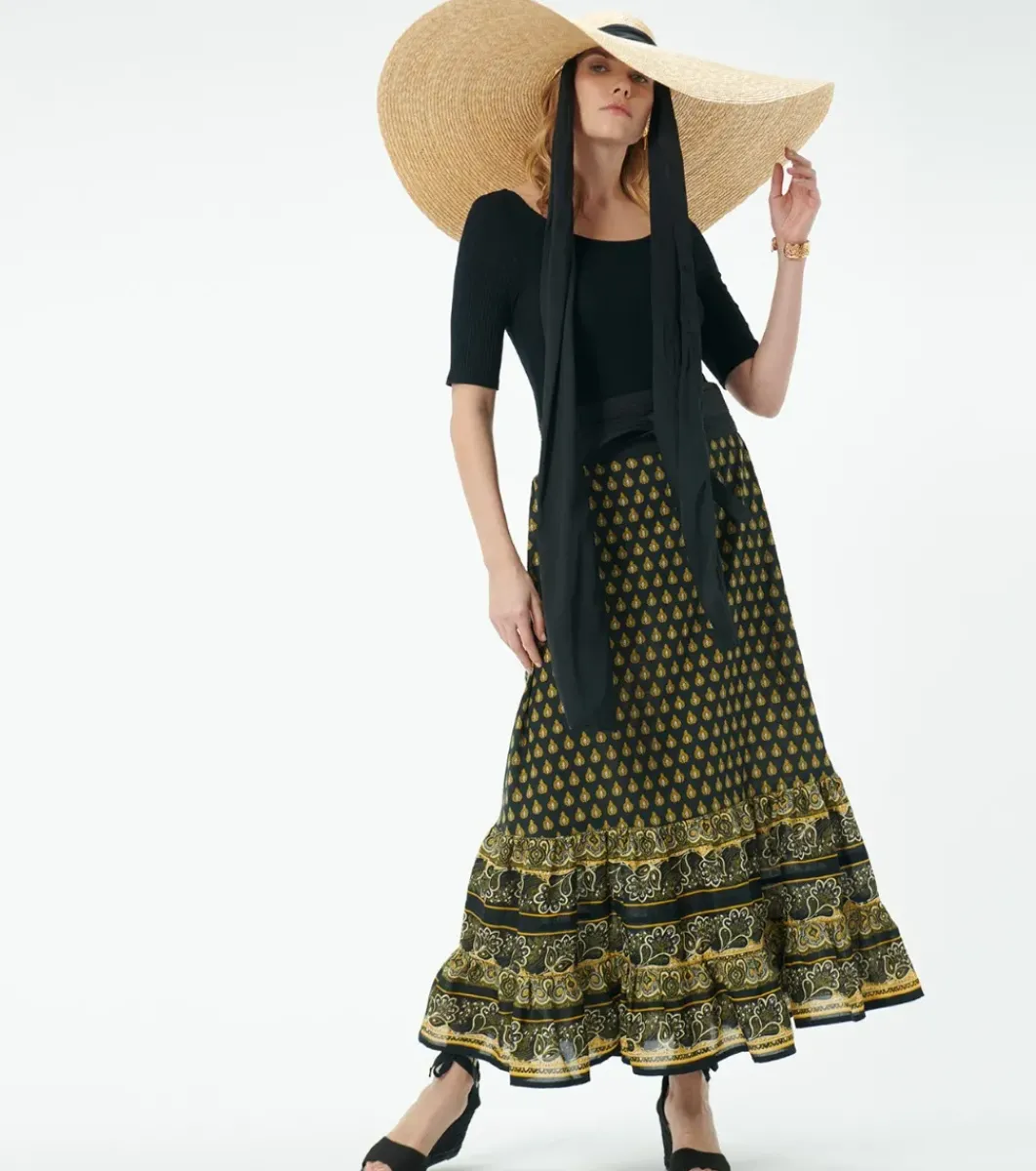 Femme Souleiado Jupes | Jupe BRUNA Scarabée noir ocre