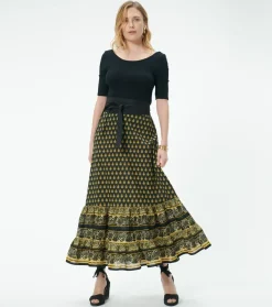 Femme Souleiado Jupes | Jupe BRUNA Scarabée noir ocre